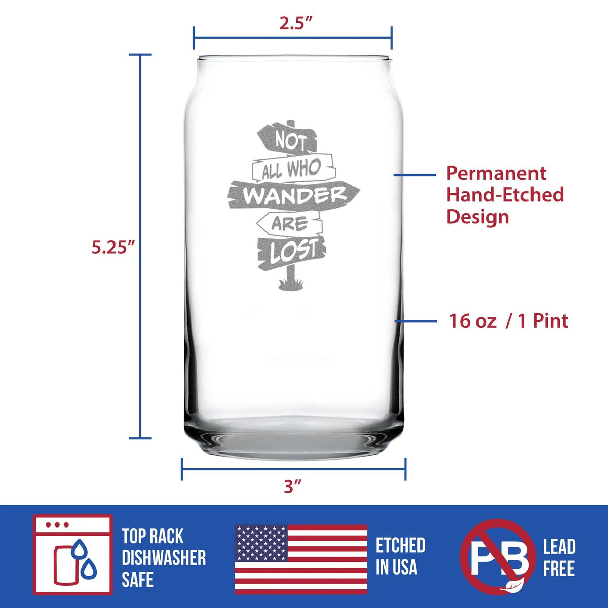Pint Glass | Hand Etched Quote | Dishwasher Safe | 16 Oz