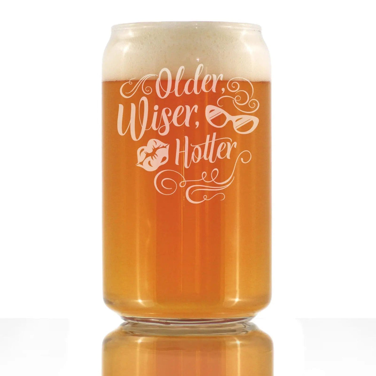 Etched Beer Can Pint Glass | 16 oz | Dishwasher Safe | Older Wiser Hotter Engraved