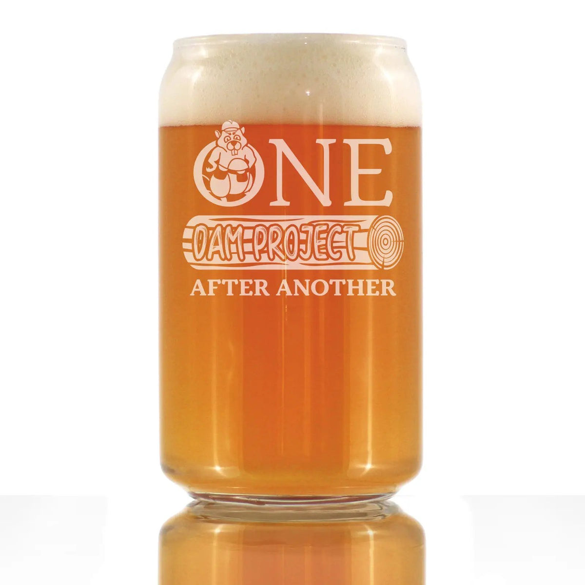 Beer Can Pint Glass | 16 Oz Hand Etched | Construction Theme | Dishwasher Safe