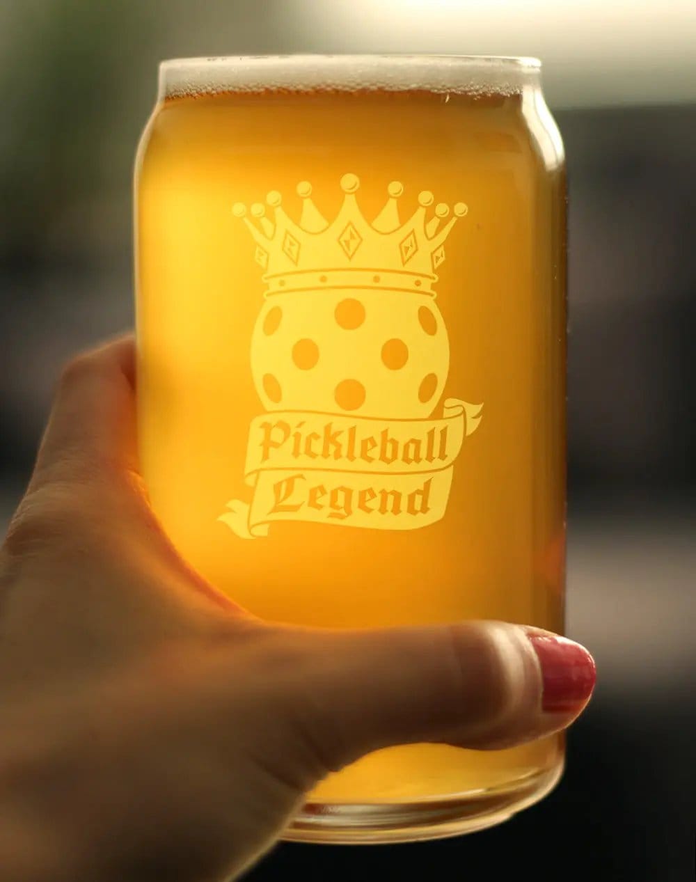 Etched Beer Can Pint Glass | 16 oz | Dishwasher Safe | Pickleball Legend Engraved