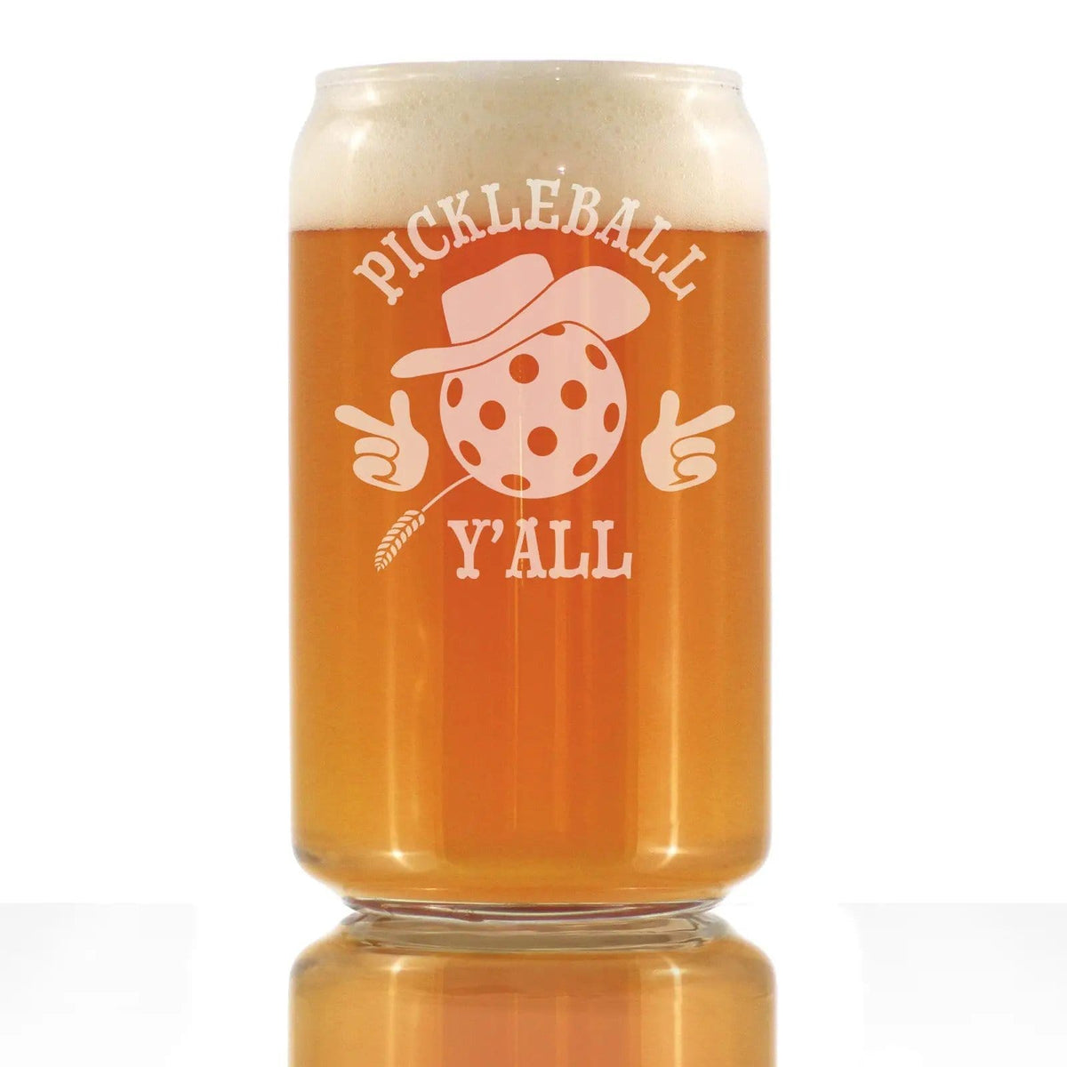 Etched Beer Can Pint Glass | 16 oz | Dishwasher Safe | Pickleball Y'all Engraved