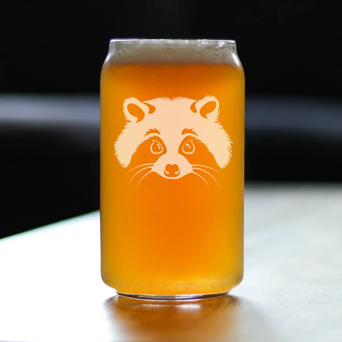 Pint Glass | 16 Oz | Hand Etched Raccoon | Dishwasher Safe