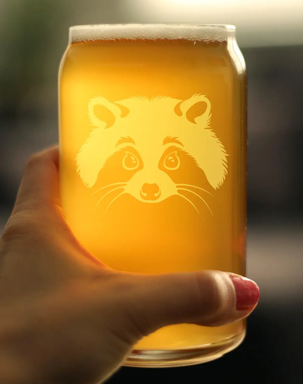 Pint Glass | 16 Oz | Hand Etched Raccoon | Dishwasher Safe