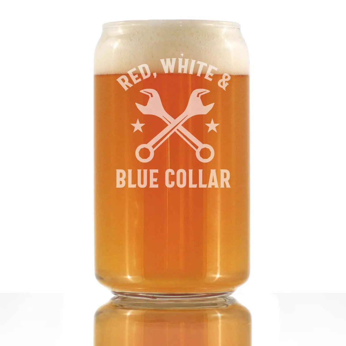 Etched Beer Can Pint Glass | 16 oz | Dishwasher Safe | Red White & Blue Collar Engraved