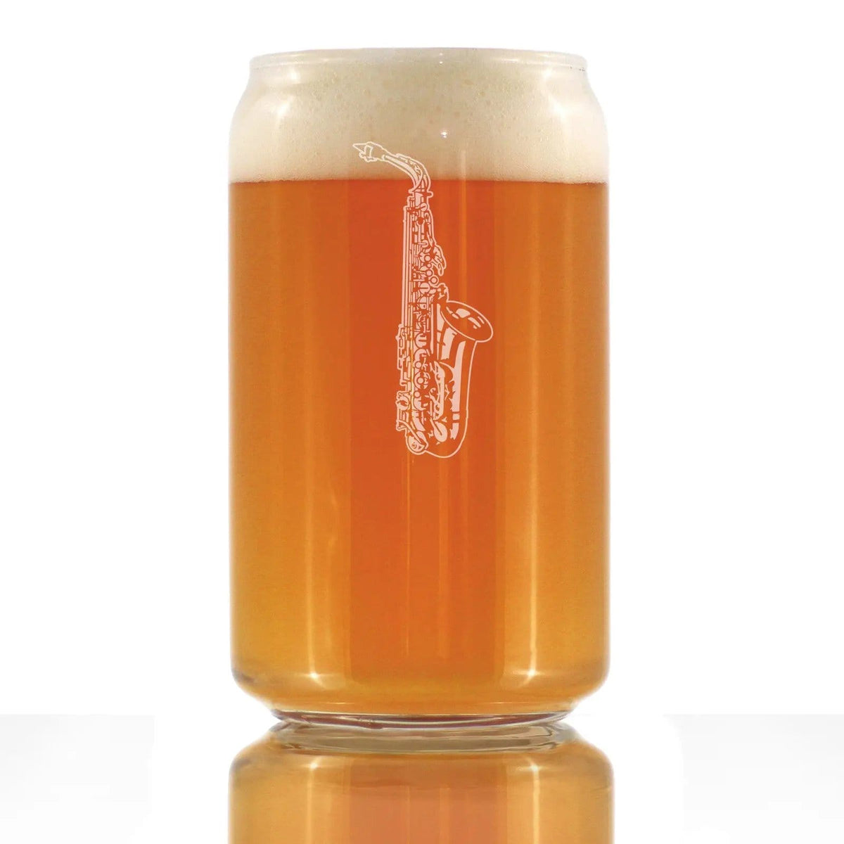 Etched Beer Can Pint Glass | 16 oz | Dishwasher Safe | Saxophone Engraved