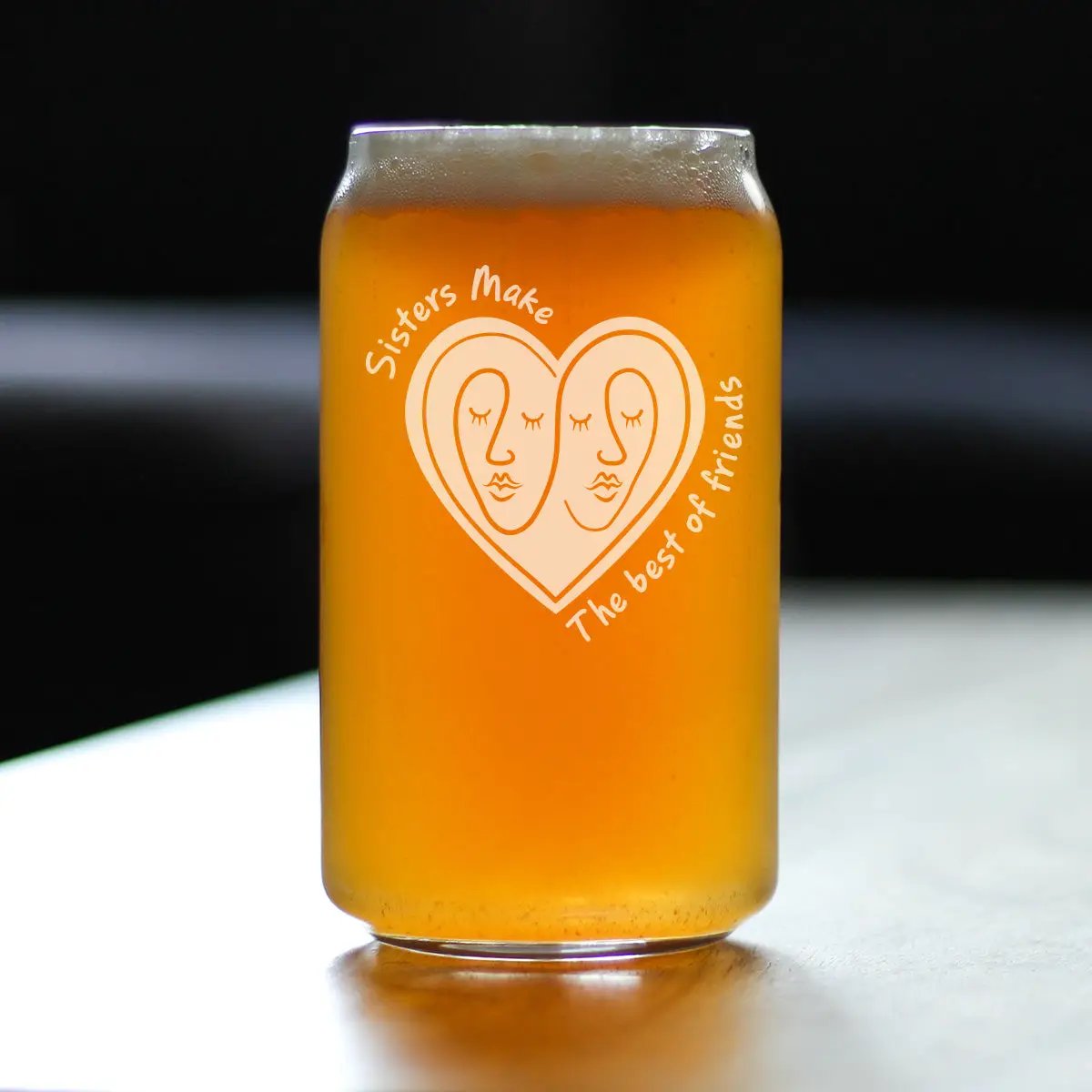 Sister Quote Beer Can Pint Glass | 16 Oz | Hand Etched Design | Dishwasher Safe