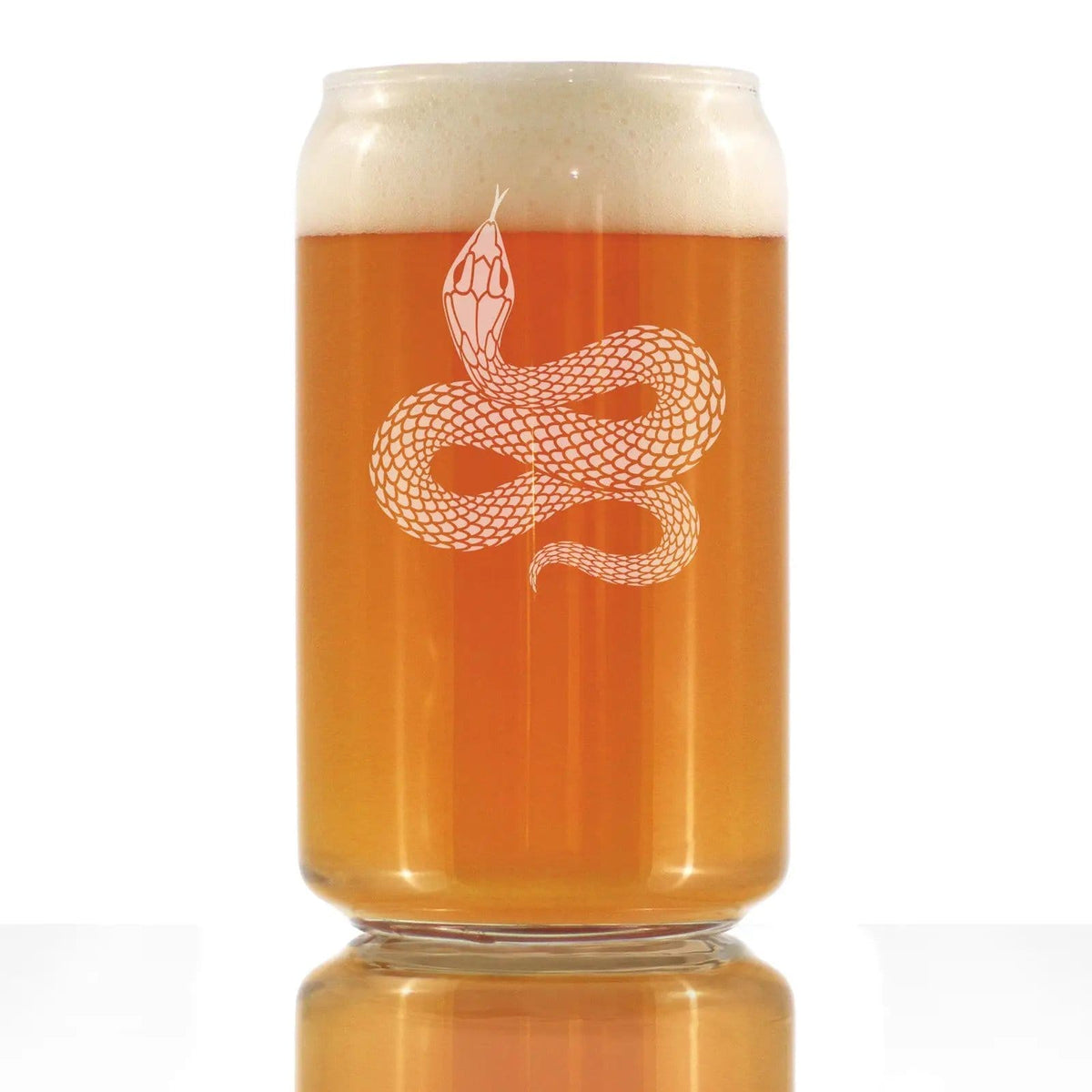 Etched Beer Can Pint Glass | 16 oz | Dishwasher Safe | Snake Engraved