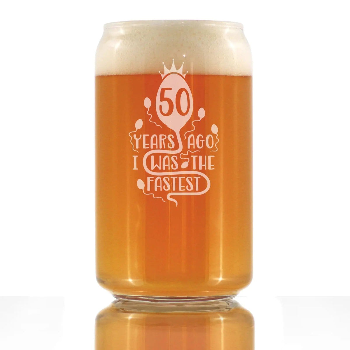 Etched Beer Can Pint Glass | 16 oz | Dishwasher Safe | 50 Years Ago I Was the Fastest