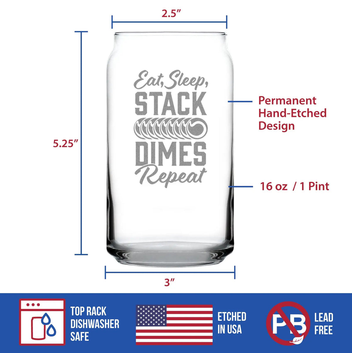 Etched Markings Beer Can Pint Glass | 16 Oz | Hand Etched Design | Dishwasher Safe