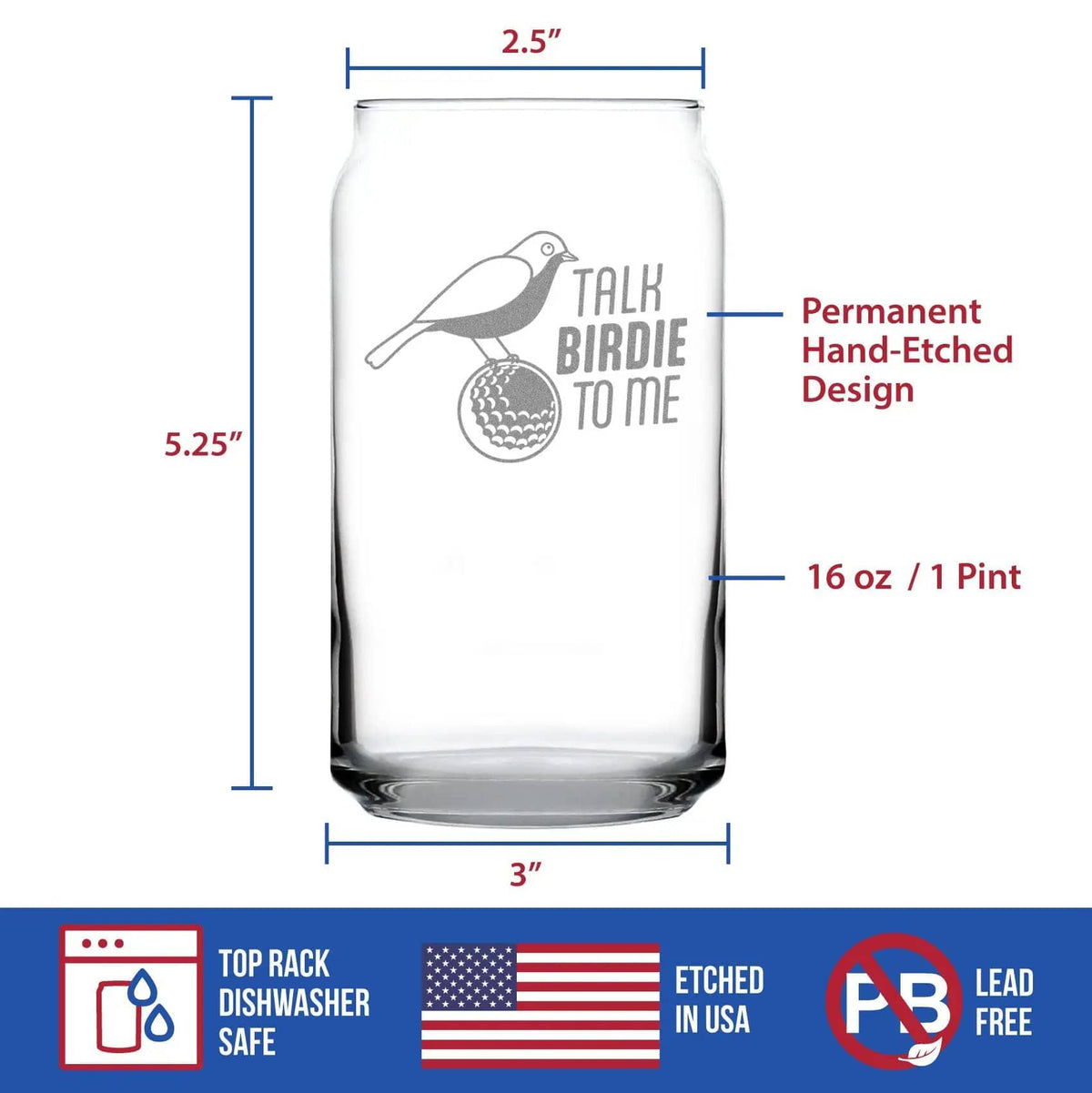 Etched Beer Can Pint Glass | 16 oz | Dishwasher Safe | Golf Gifts Engraved
