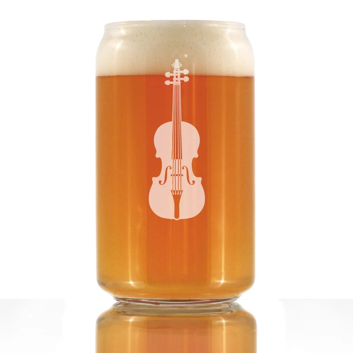 Pint Glass | Violin Etched Detail | Beer Can Style | 16 Oz Size