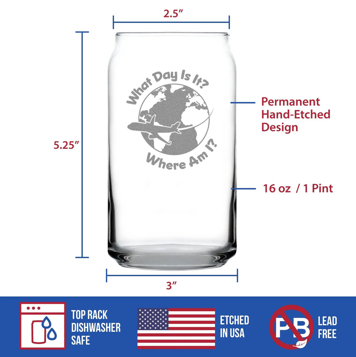 Beer Can Pint Glass | 16 Oz | Hand Etched Finish | Standard