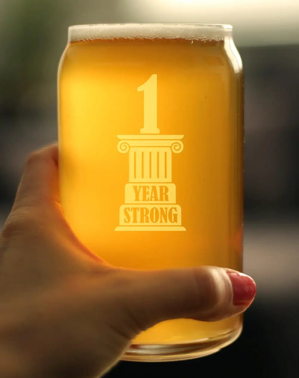 Etched Beer Can Pint Glass | 16 oz | Dishwasher Safe | 1 Year Strong Engraved
