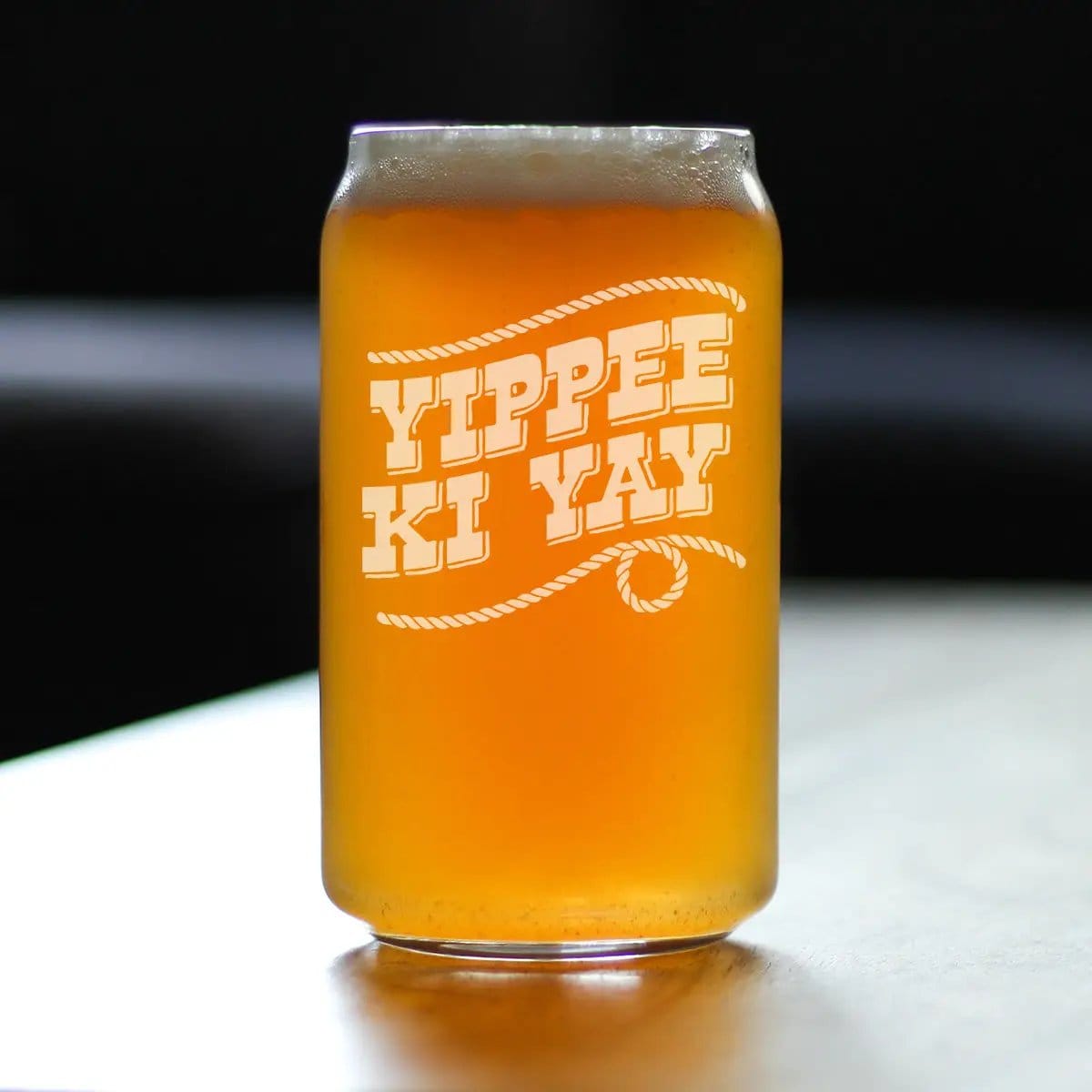 Etched Beer Can Pint Glass | 16 oz | Dishwasher Safe | Yippee Ki Yay Engraved