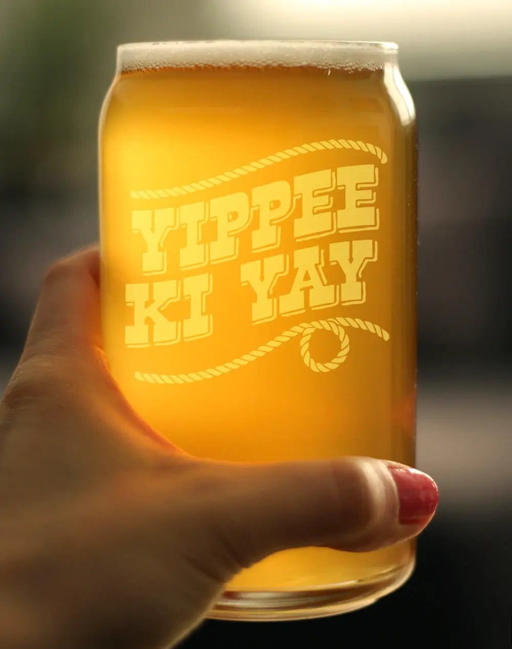 Etched Beer Can Pint Glass | 16 oz | Dishwasher Safe | Yippee Ki Yay Engraved