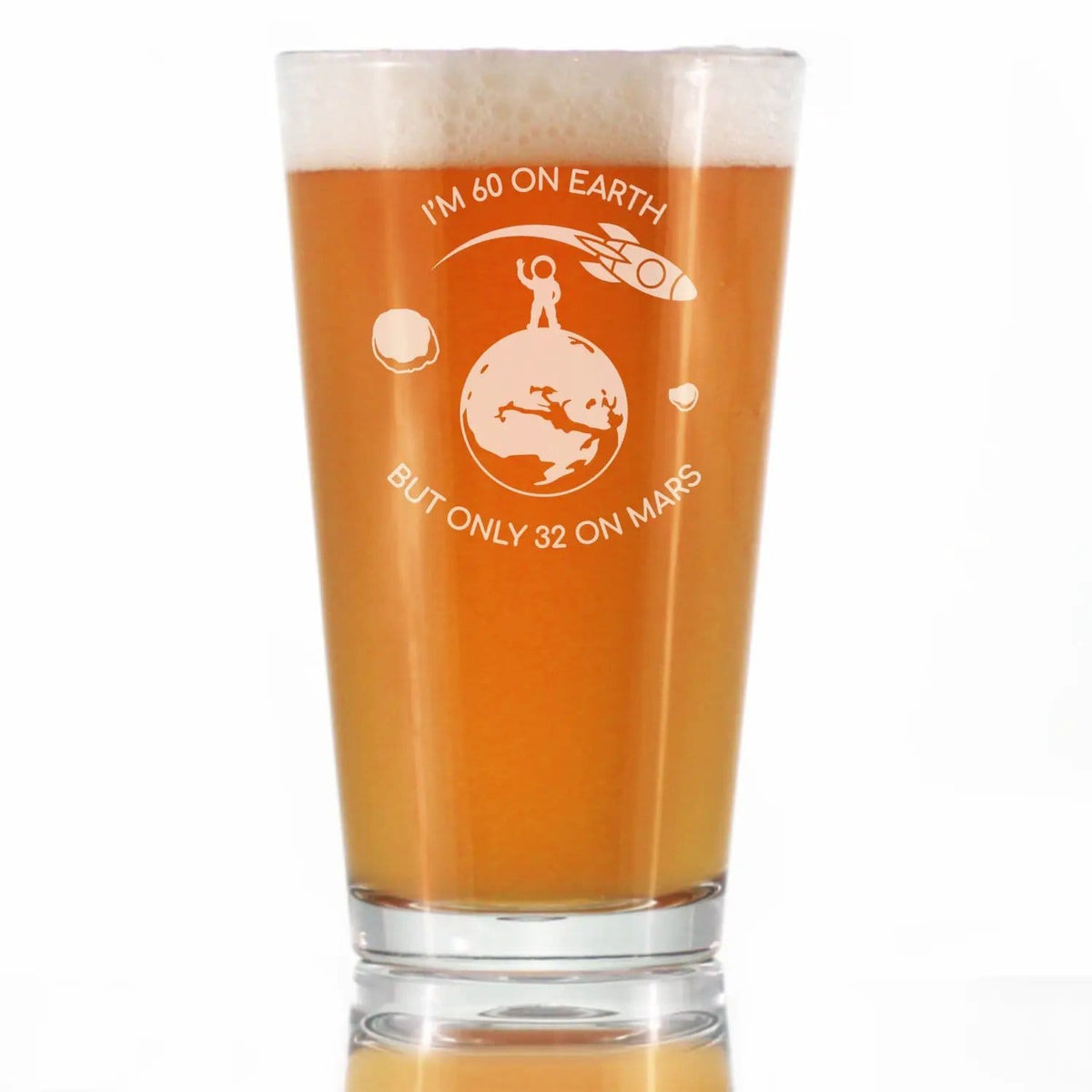 Etched Pint Glass | 16 oz Beer Glass | Dishwasher Safe | Age on Mars 60