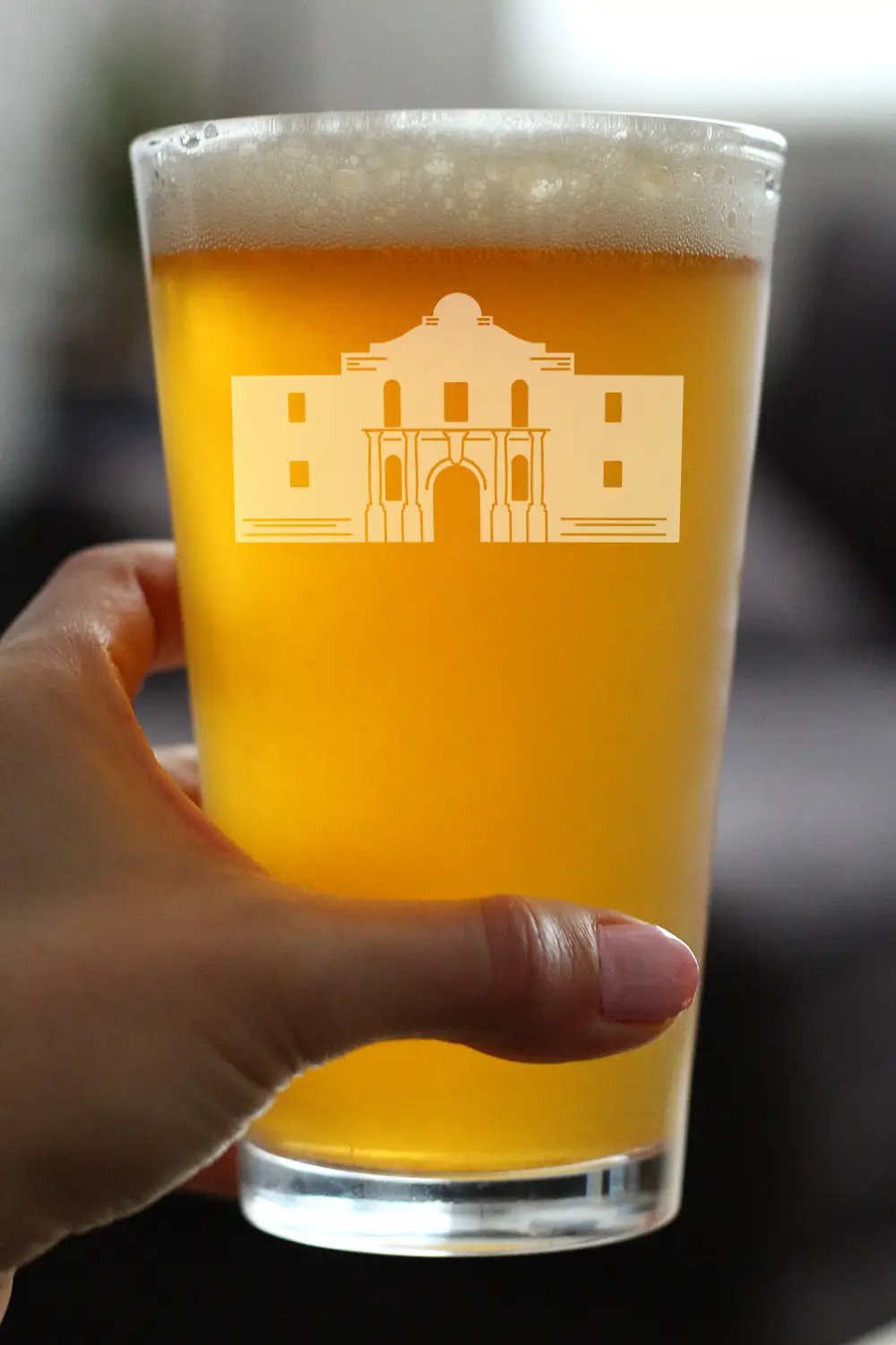 Beer Pint Glass | 16 Oz Size | Hand Etched Alamo Design