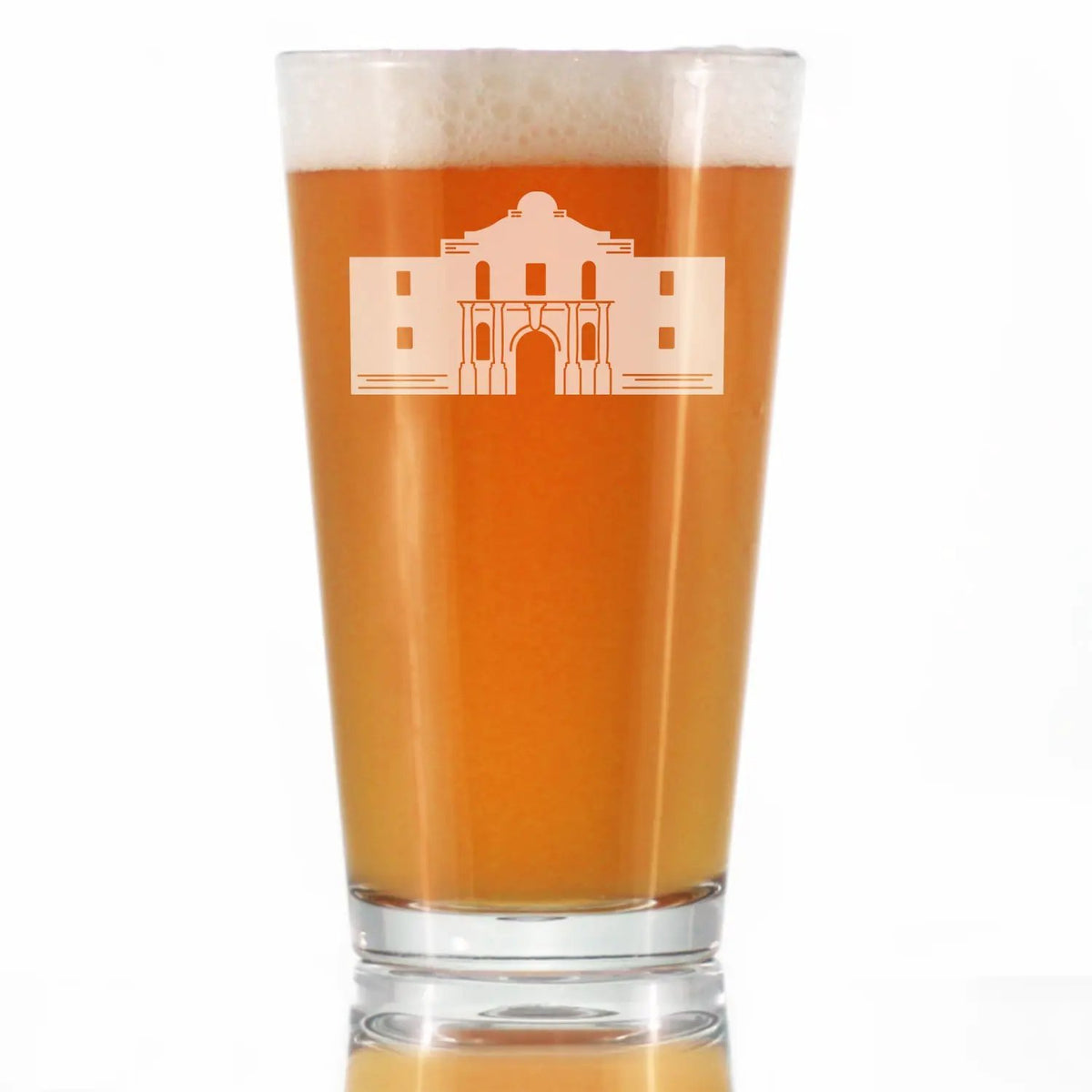Beer Pint Glass | 16 Oz Size | Hand Etched Alamo Design