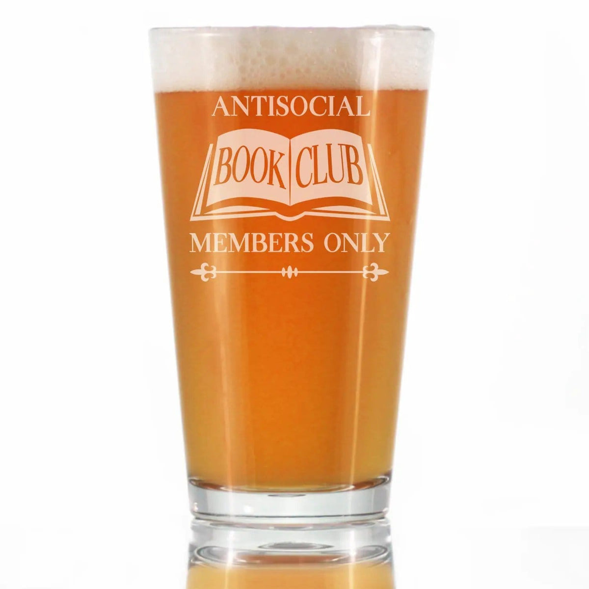 Etched Pint Glass | 16 oz Beer Glass | Dishwasher Safe | Antisocial Book Club Engraved