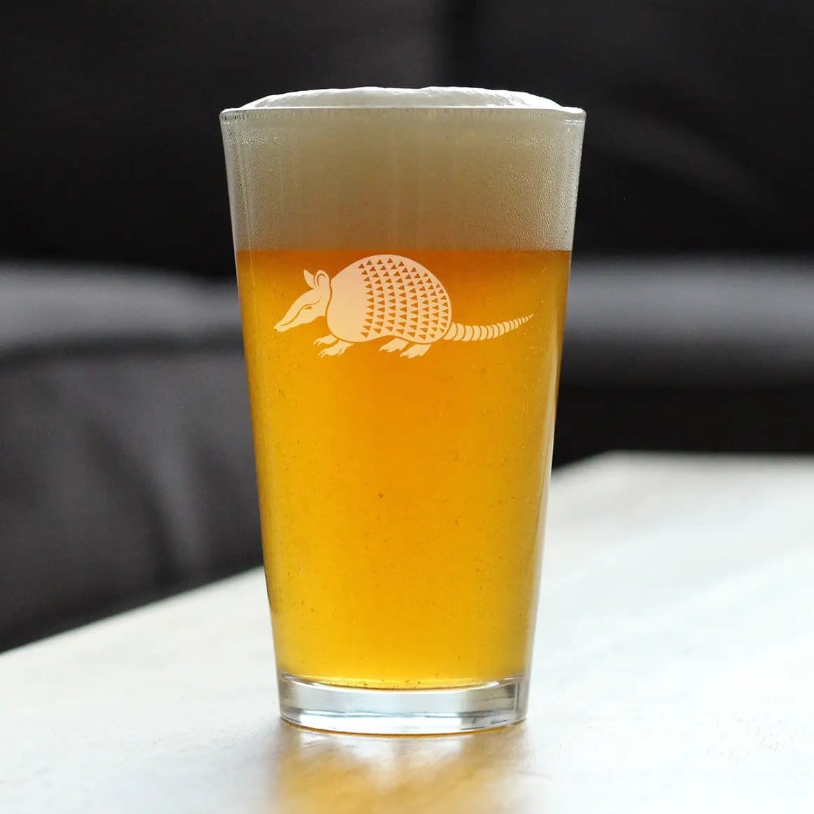 Etched Pint Glass | 16 oz Beer Glass | Dishwasher Safe | Armadillo Engraved