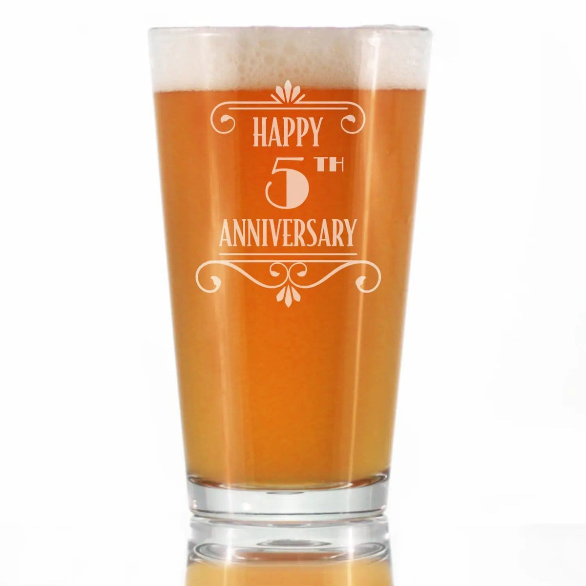 Etched Pint Glass | 16 oz Beer Glass | Dishwasher Safe | Happy 5th Anniversary Engraved