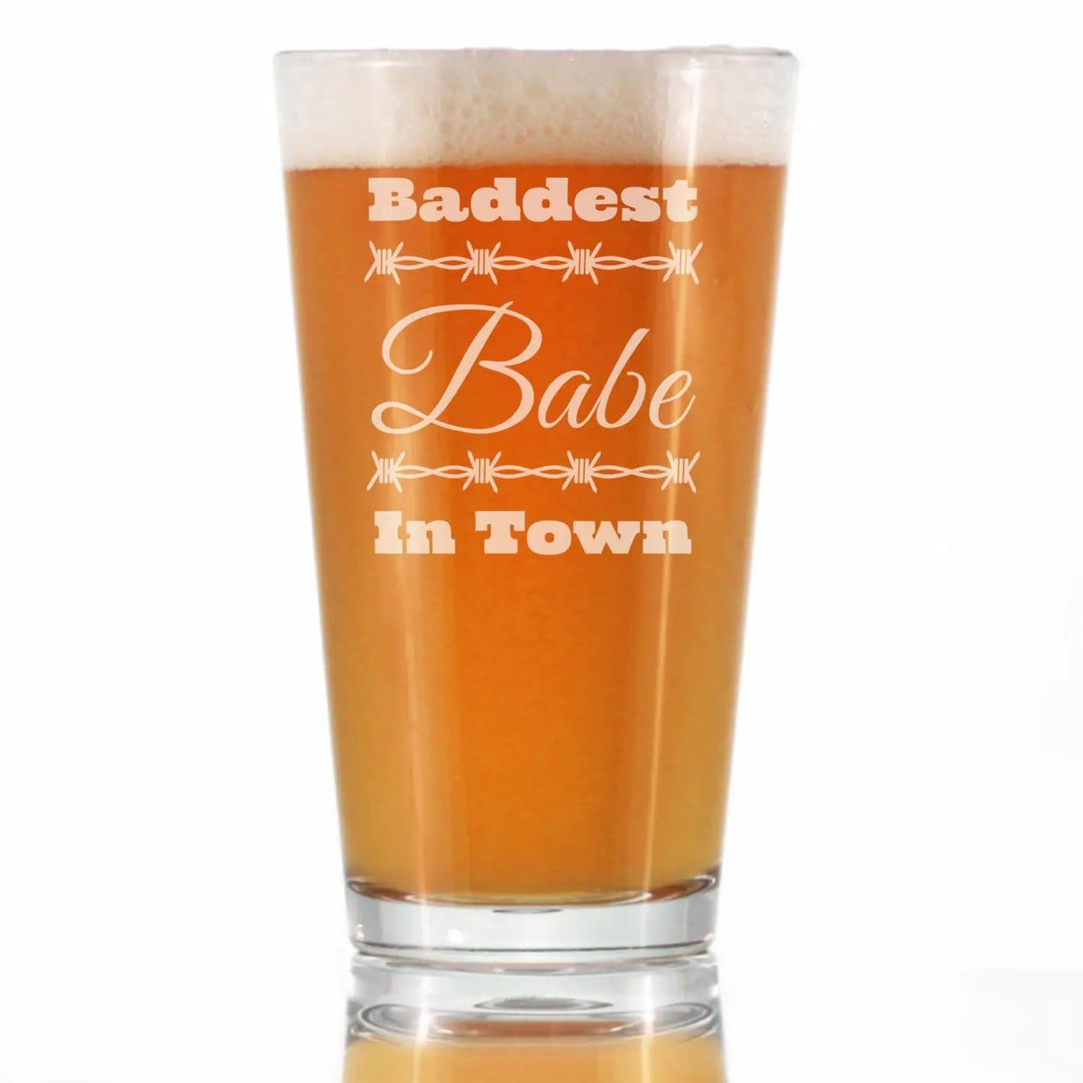 Etched Pint Glass | 16 oz Beer Glass | Dishwasher Safe | Baddest Babe in Town Engraved