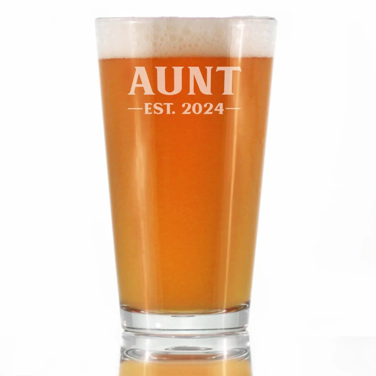 Etched Pint Glass | 16 oz Beer Glass | Dishwasher Safe | Aunt Est 2024 - New Aunties (Style 2)