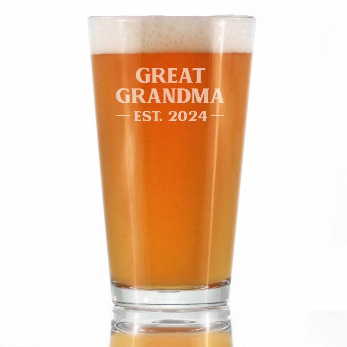 Etched Pint Glass | 16 oz Beer Glass | Dishwasher Safe | Great Grandma Est 2024 - New Great Grandmother