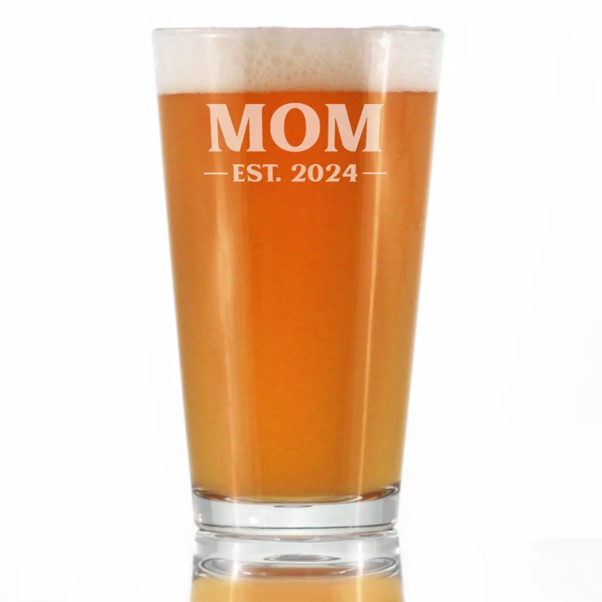Etched Pint Glass | 16 oz Beer Glass | Dishwasher Safe | Mom Est 2024 - New Mother (Style 2)