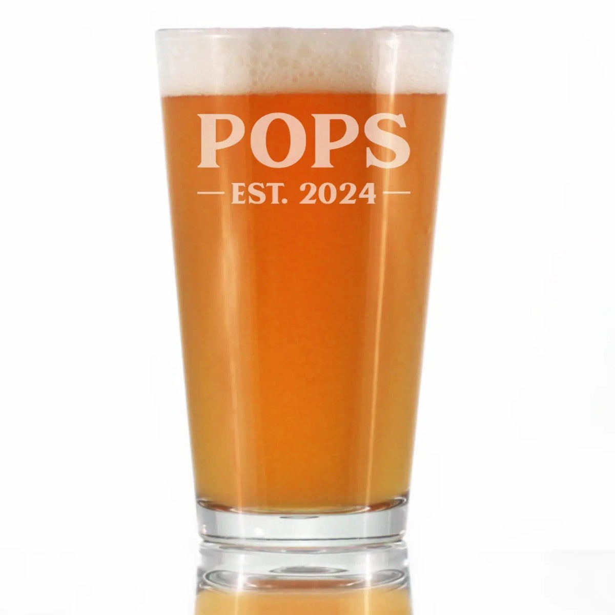 Etched Pint Glass | 16 oz Beer Glass | Dishwasher Safe | Pops Est. 2024 Bold