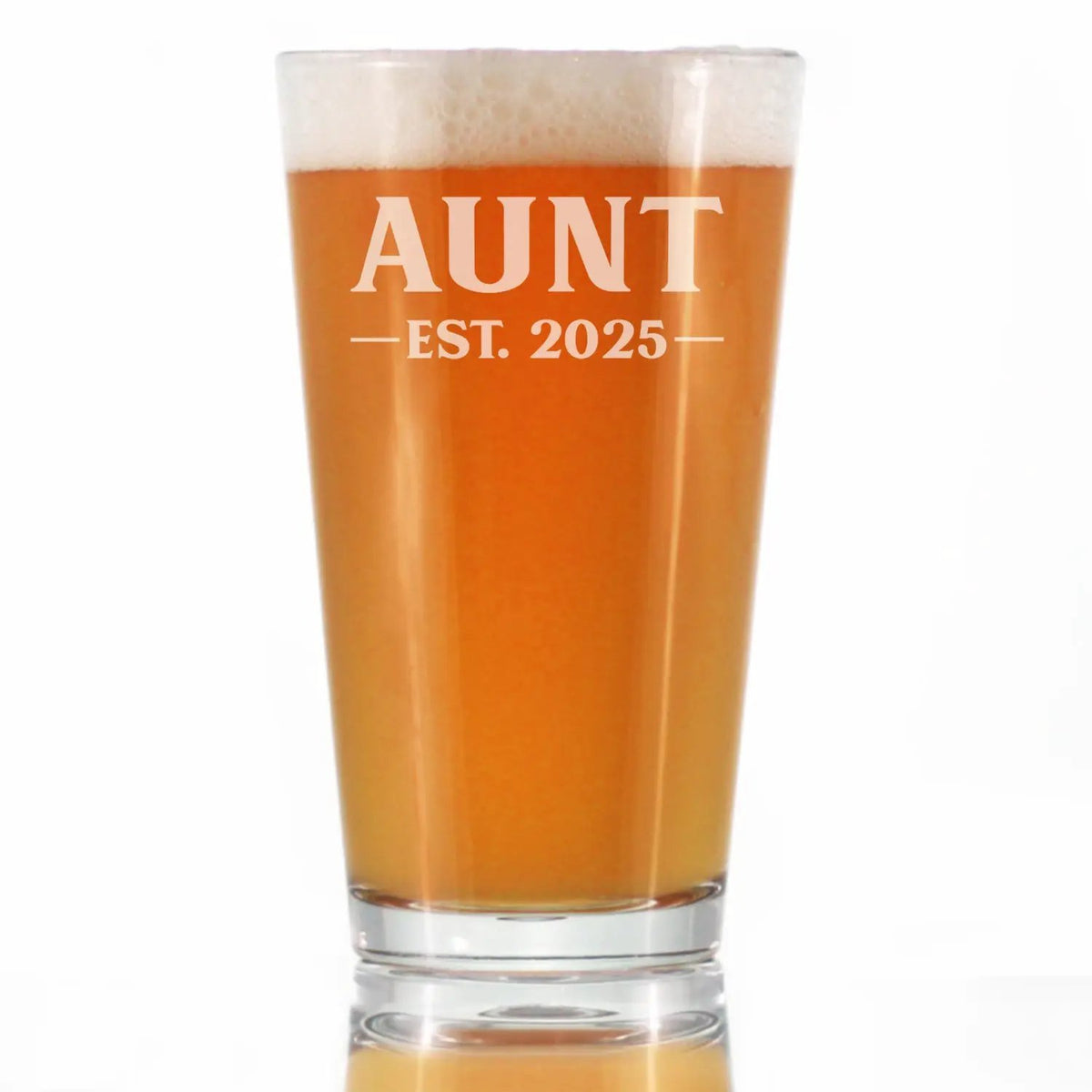 Pint Glass | 16 Oz Capacity | Hand Etched Finish | First Time Aunt