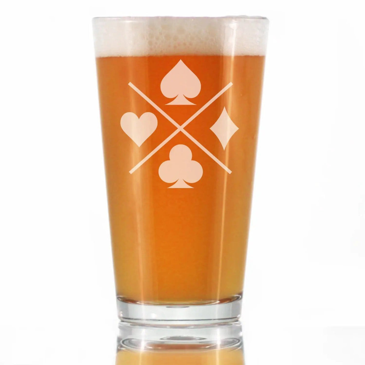 Etched Pint Glass | 16 oz Beer Glass | Dishwasher Safe | Card Suits Engraved