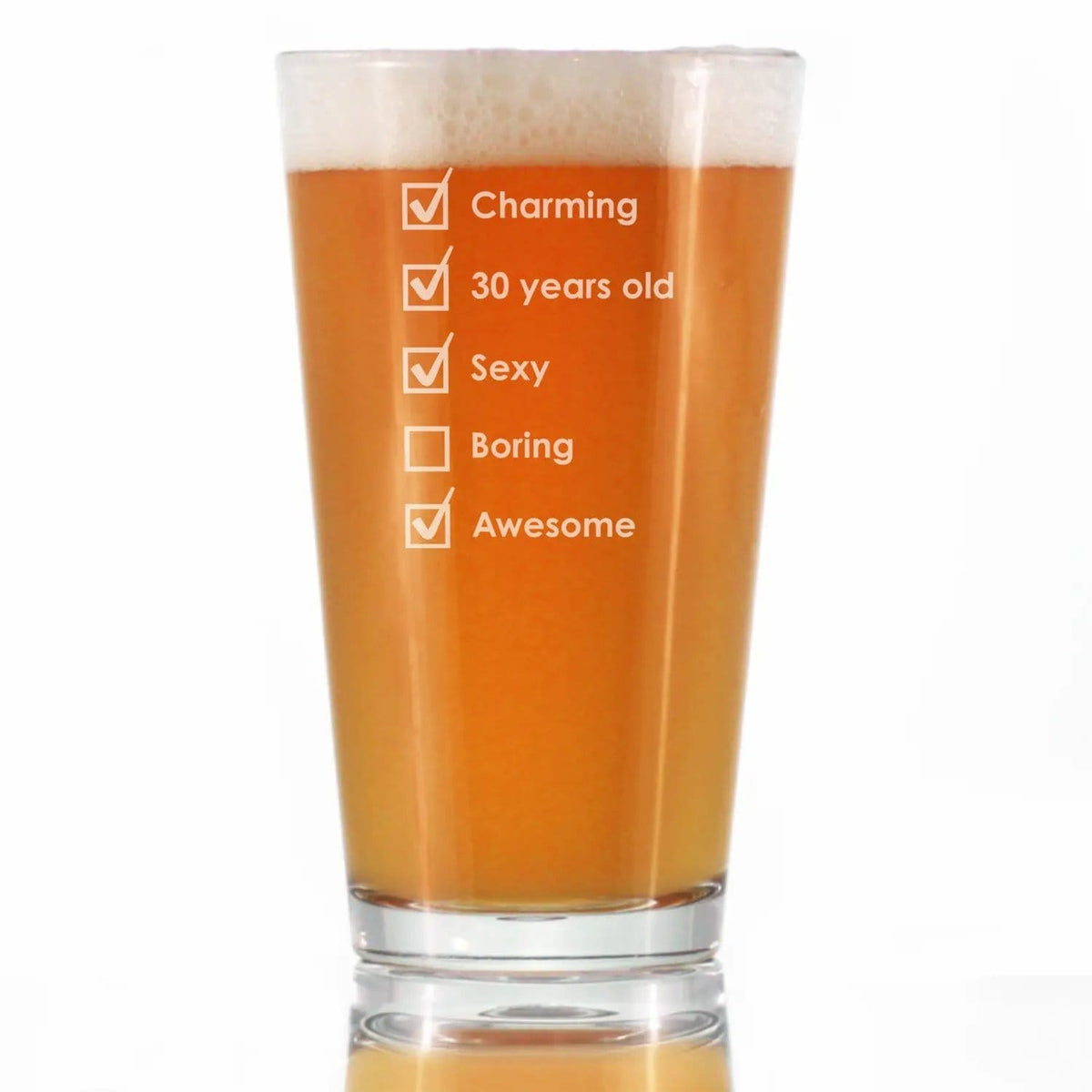 Etched Pint Glass | 16 oz Beer Glass | Dishwasher Safe | 30th Birthday Checklist
