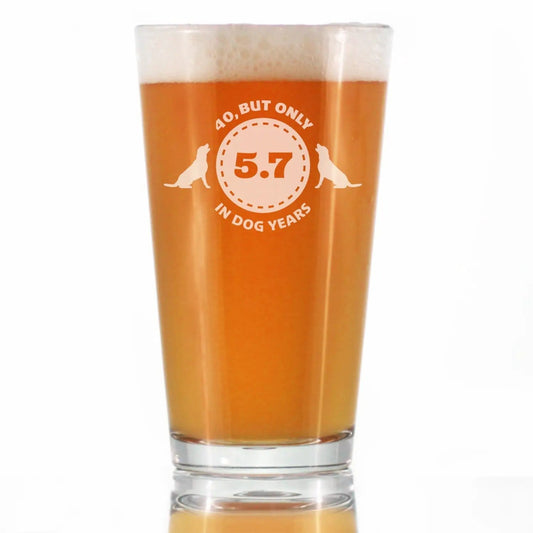 Etched Pint Glass | 16 oz Beer Glass | Dishwasher Safe | 40th Birthday Dog Years