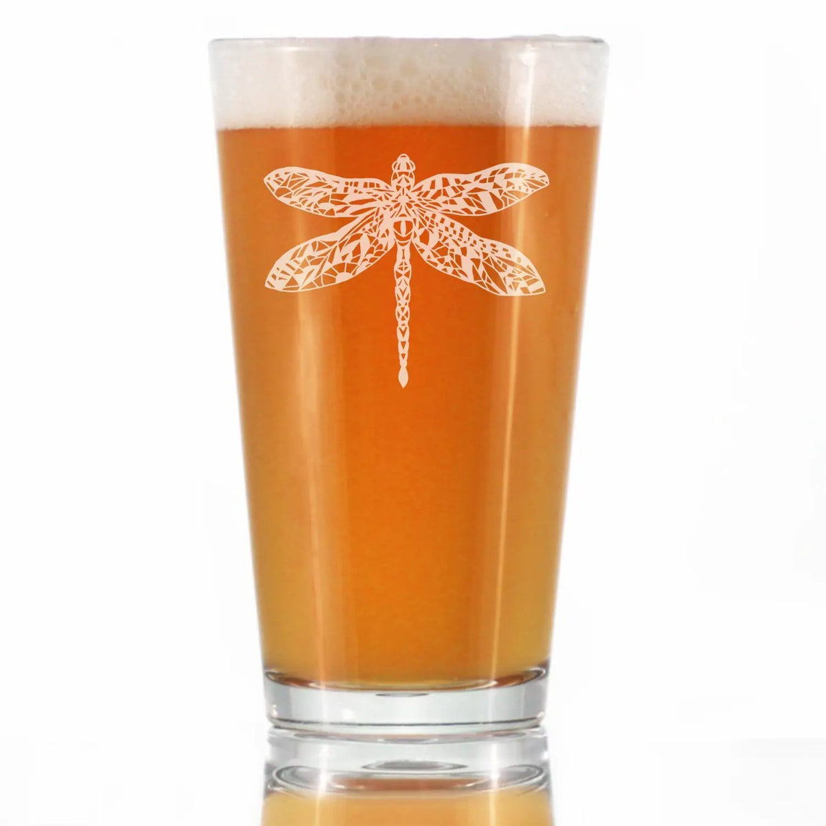 Beer Pint Glass | Hand Etched Dragonfly | Clear Glass | 16 Oz