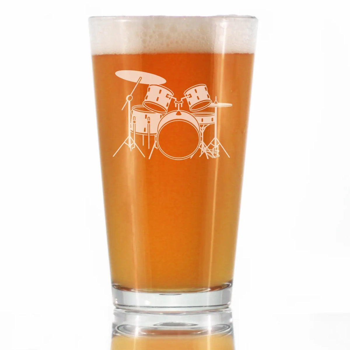 Drum Themed Pint Glass | 16 Oz Capacity | Hand Etched Design