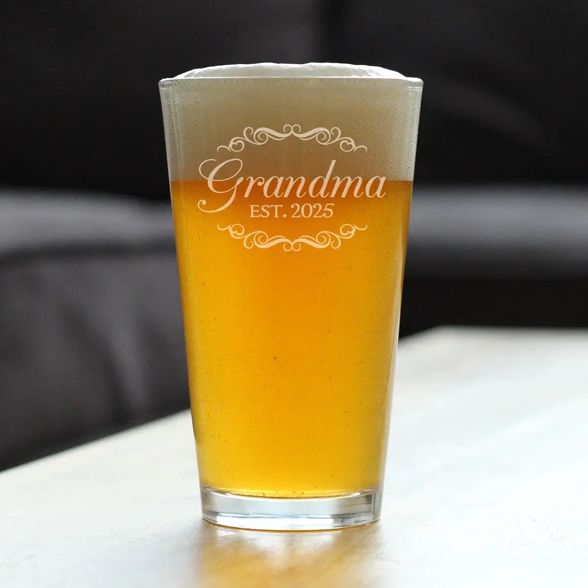Pint Glass | 16 Oz | Hand Etched | Grandma Est 2025