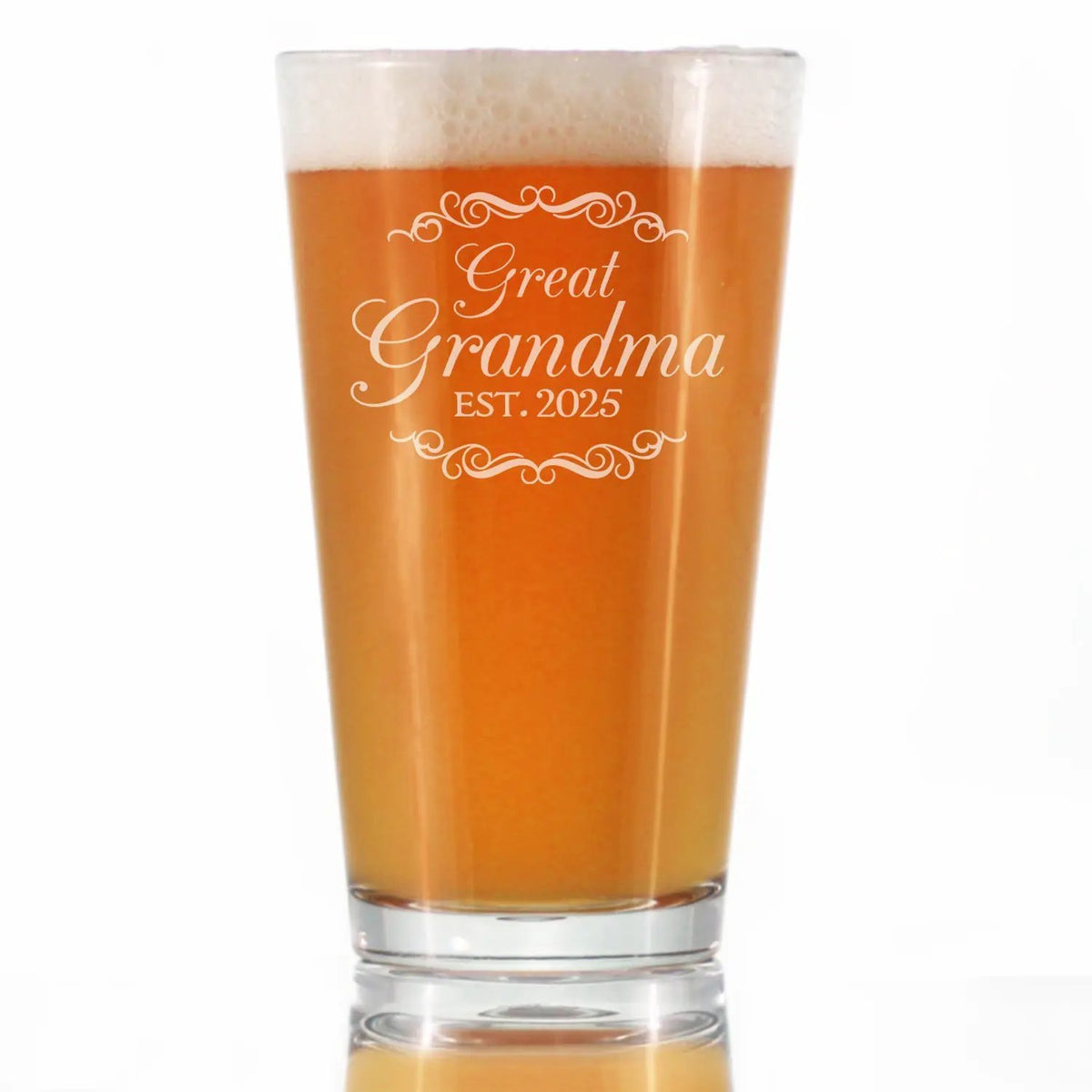 Pint Glass | Great Grandma 2025 | Hand Etched | 16 Ounce
