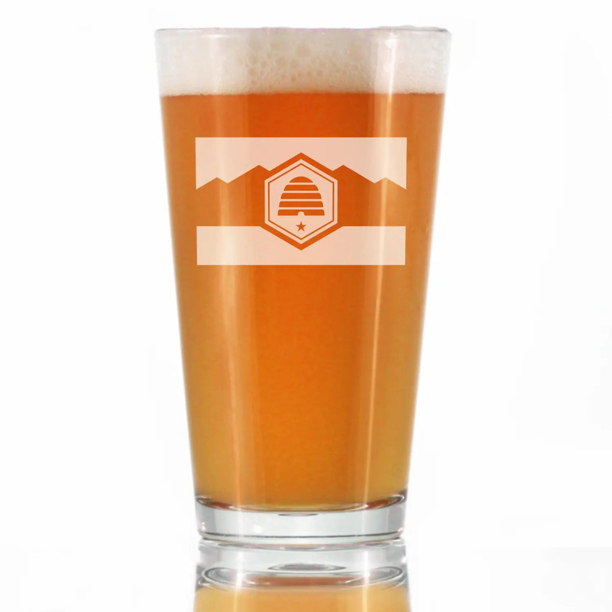 Utah Flag Pint Glass | Etched Design | Dishwasher Safe | 16 Oz