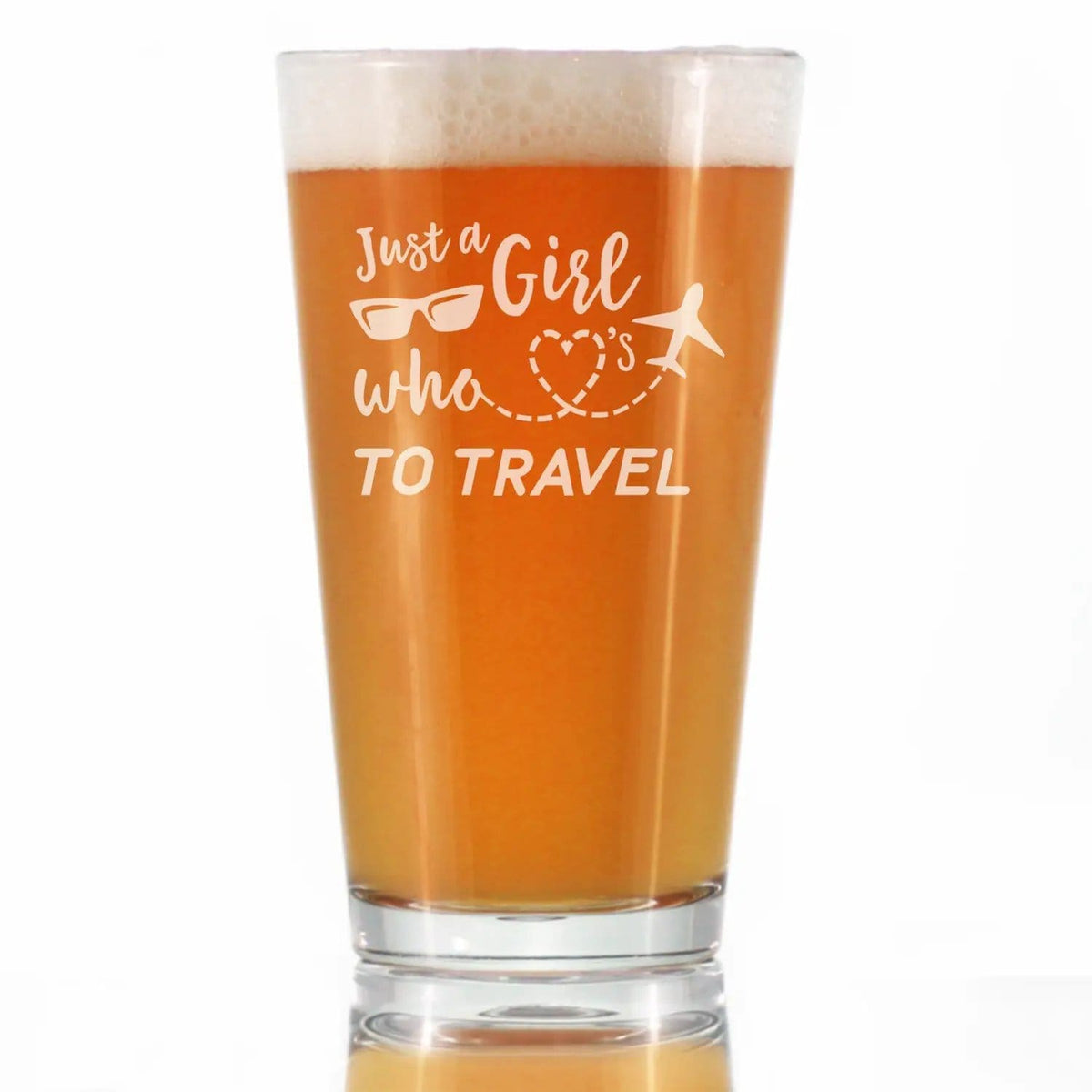 Etched Pint Glass | 16 oz Beer Glass | Dishwasher Safe | Girl Who Loves To Travel