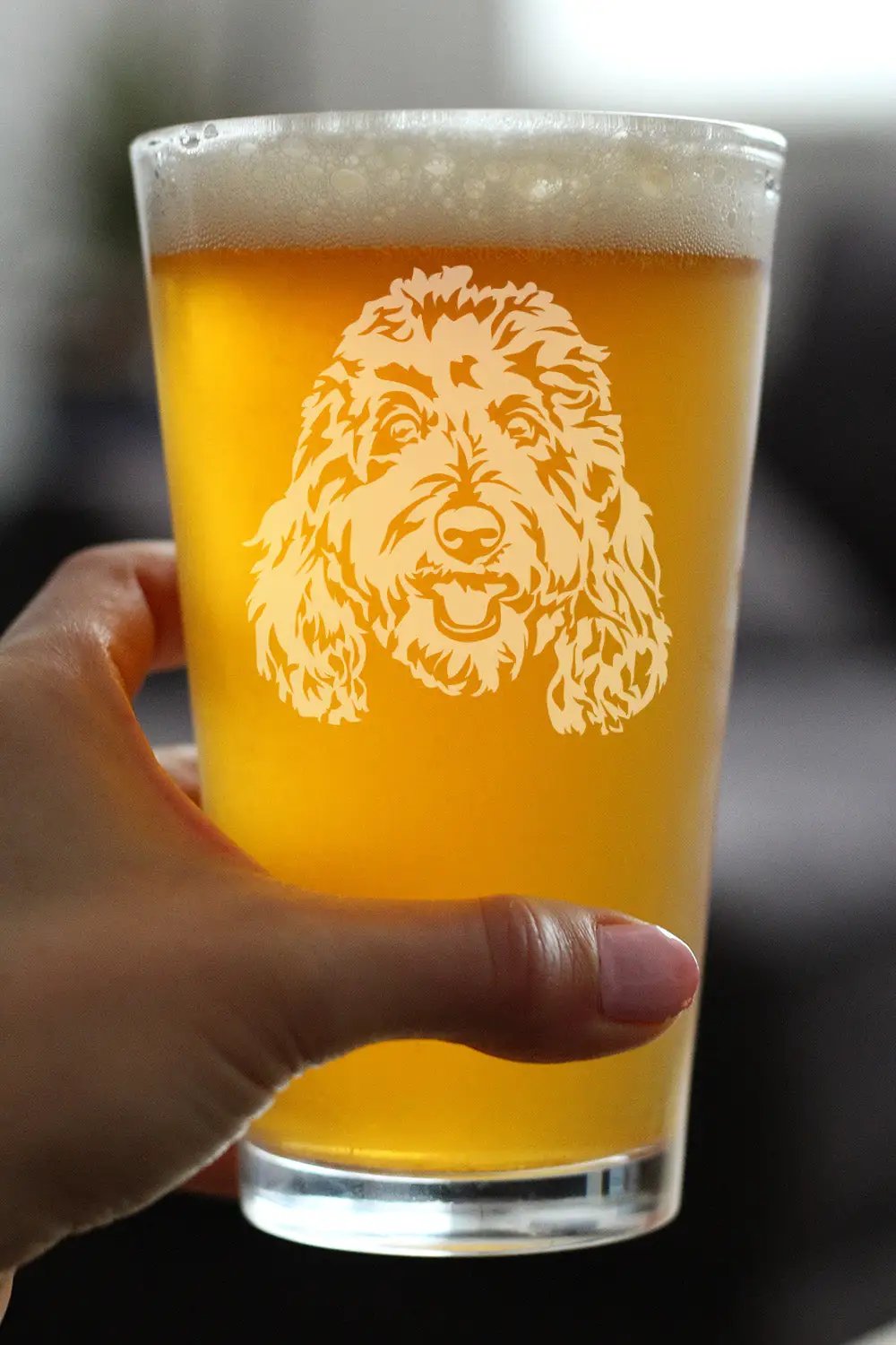Pint Glass | Hand Etched Goldendoodle Face | 16 Oz | Single