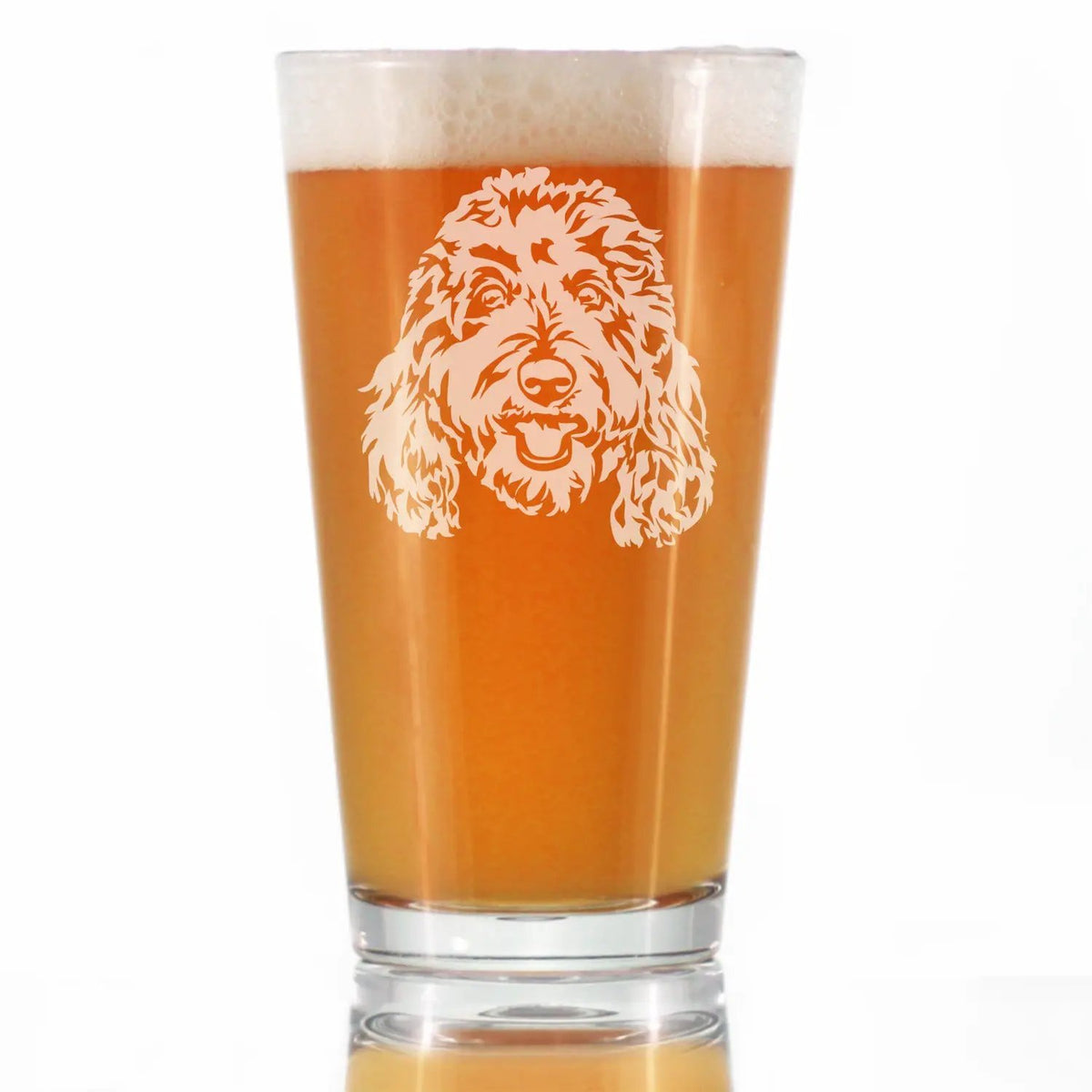 Pint Glass | Hand Etched Goldendoodle Face | 16 Oz | Single