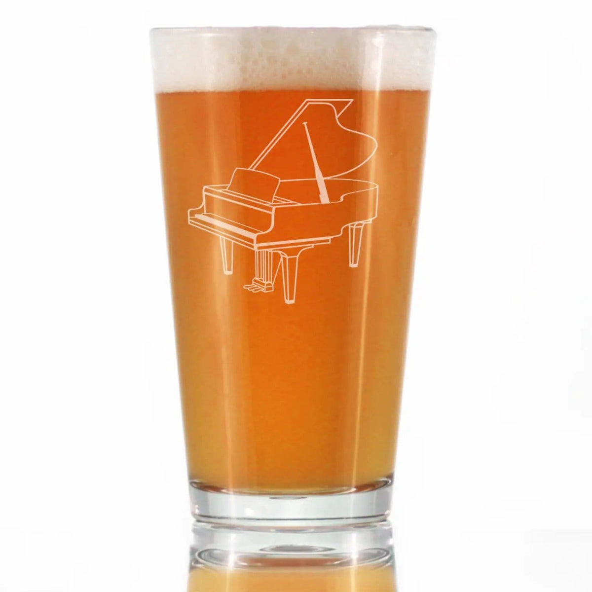 Etched Pint Glass | 16 oz Beer Glass | Dishwasher Safe | Grand Piano