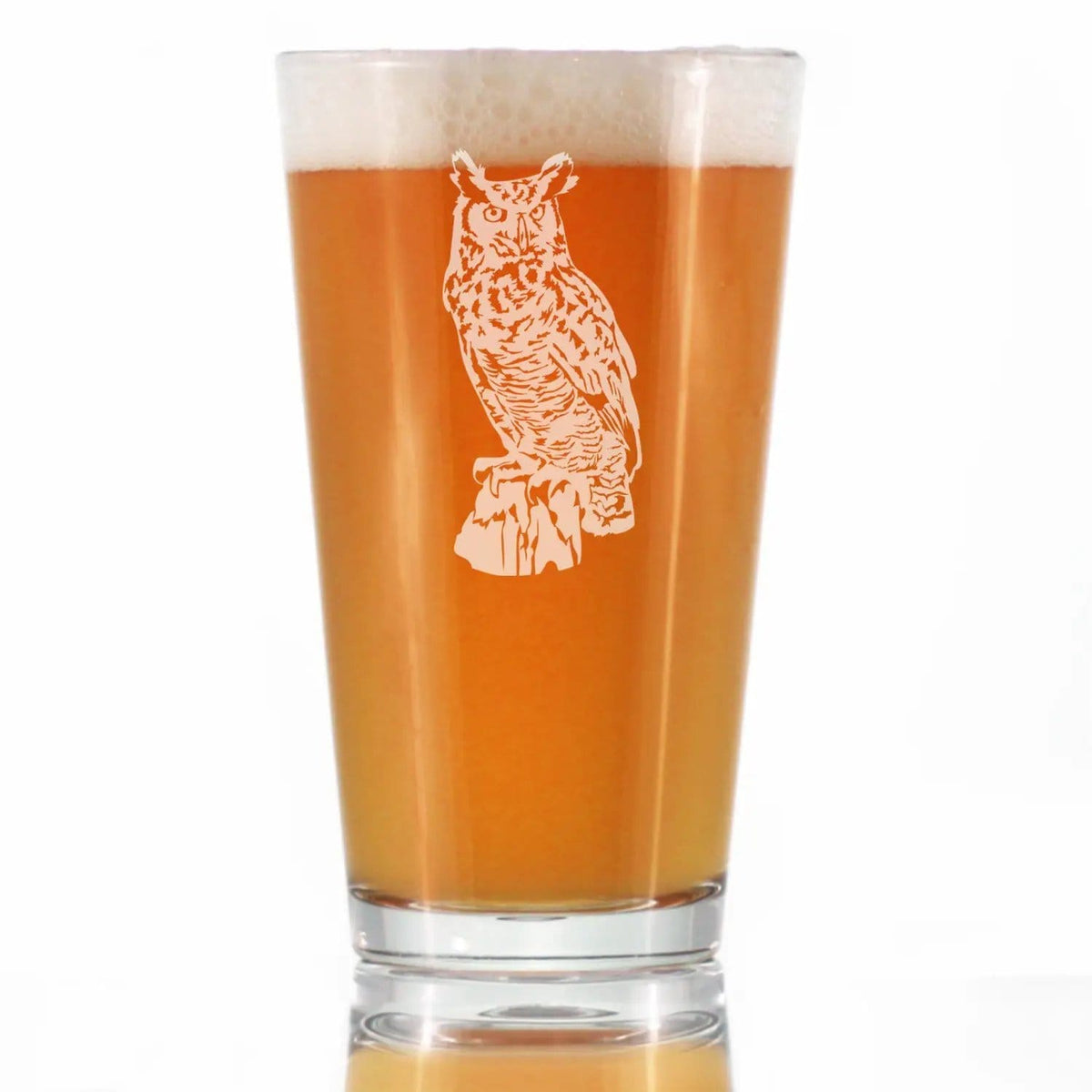 Etched Pint Glass | 16 oz Beer Glass | Dishwasher Safe | Great Horned Owl Engraved