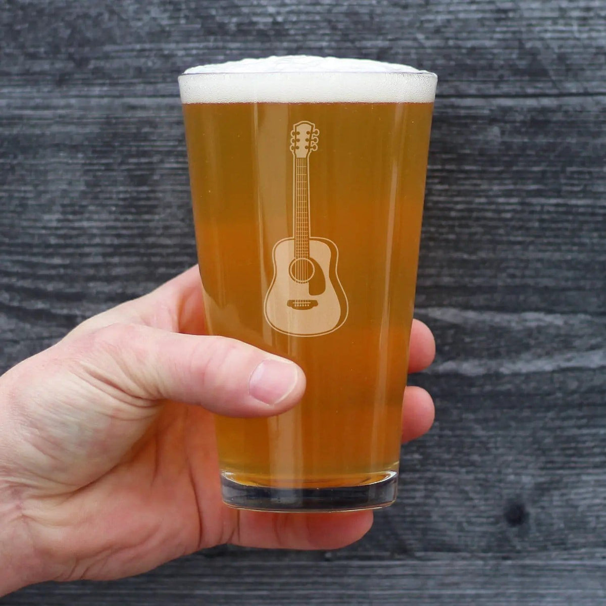 Etched Pint Glass | 16 oz Beer Glass | Dishwasher Safe | Acoustic Guitar