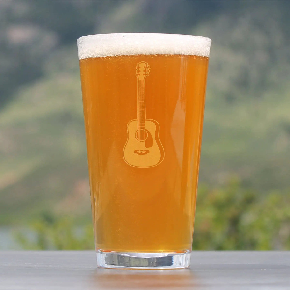 Etched Pint Glass | 16 oz Beer Glass | Dishwasher Safe | Acoustic Guitar