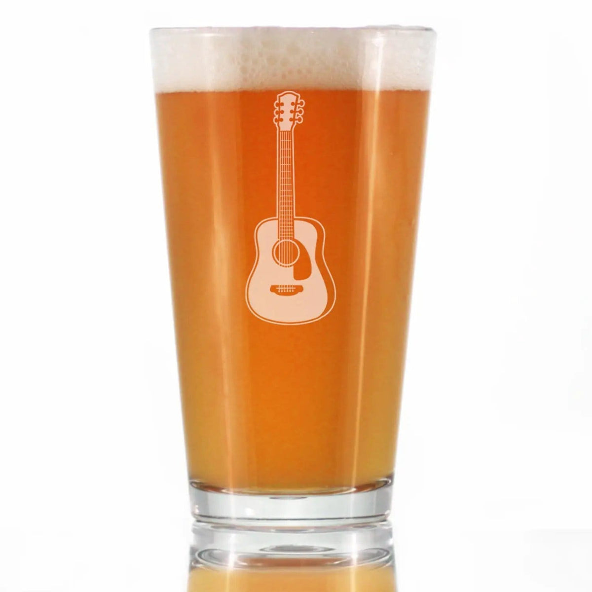 Etched Pint Glass | 16 oz Beer Glass | Dishwasher Safe | Acoustic Guitar