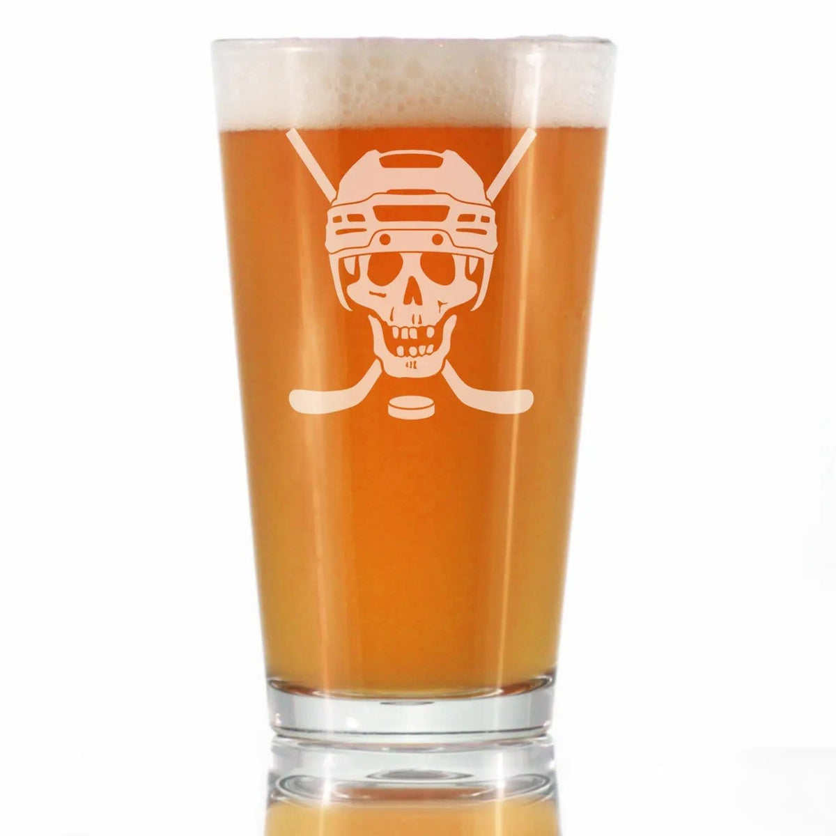 Etched Pint Glass | 16 oz Beer Glass | Dishwasher Safe | Hockey Skull Engraved
