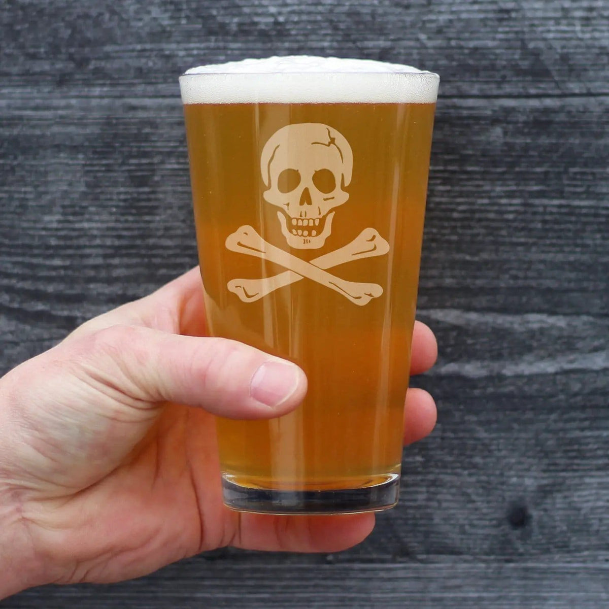 Etched Pint Glass | 16 oz Beer Glass | Dishwasher Safe | Skull and Crossbones