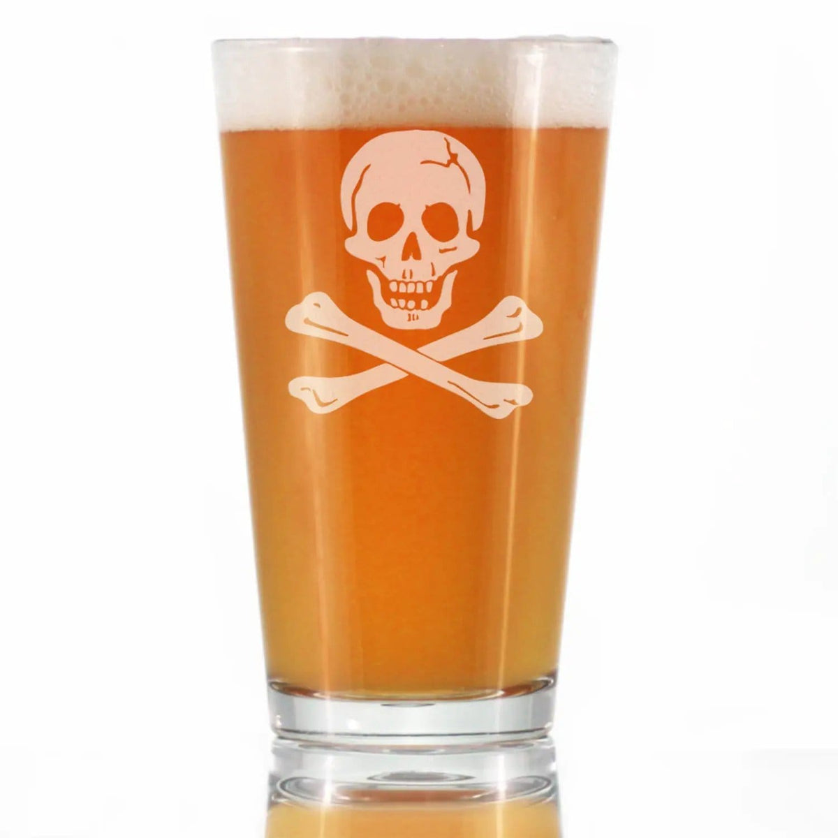 Etched Pint Glass | 16 oz Beer Glass | Dishwasher Safe | Skull and Crossbones